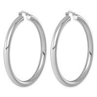 Sterling Silver Rhodium-plated 4mm Round Hoop Earrings view 4