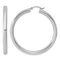 Sterling Silver Rhodium-plated 4mm Round Hoop Earrings view 1