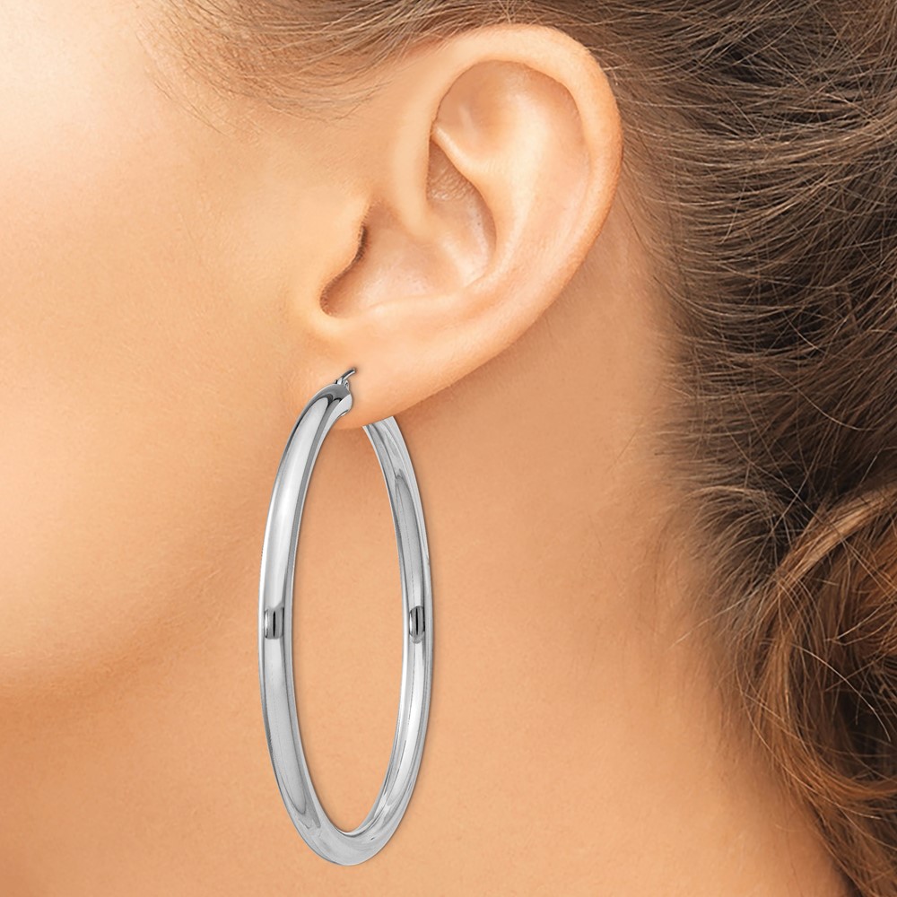 Sterling Silver Rhodium-plated 4mm Round Hoop Earrings (QE4404)
