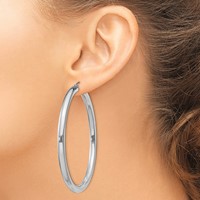 Sterling Silver Rhodium-plated 4mm Round Hoop Earrings view 3