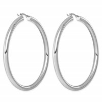 Sterling Silver Rhodium-plated 4mm Round Hoop Earrings view 4