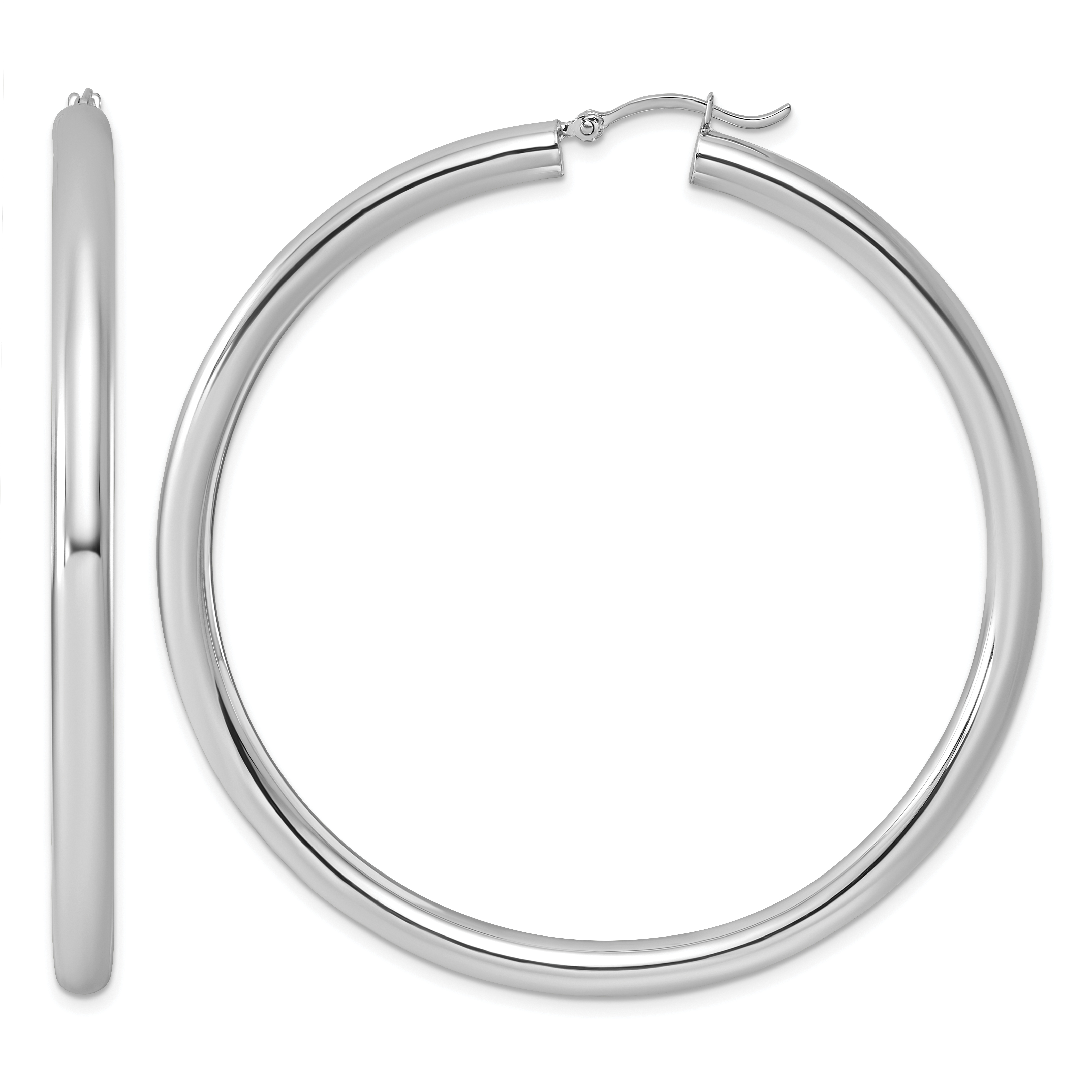 Sterling Silver Rhodium-plated 4mm Round Hoop Earrings (QE4404)