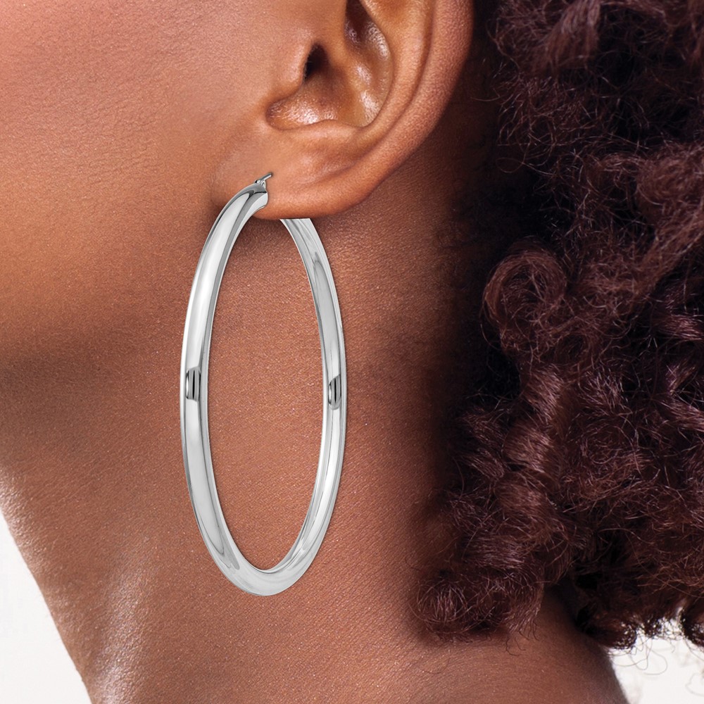 Sterling Silver Rhodium-plated 4mm Round Hoop Earrings (QE4405)