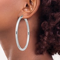 Sterling Silver Rhodium-plated 4mm Round Hoop Earrings view 3