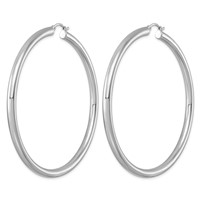 Sterling Silver Rhodium-plated 4mm Round Hoop Earrings view 2
