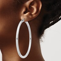 Sterling Silver Rhodium-plated 4mm Round Hoop Earrings view 3