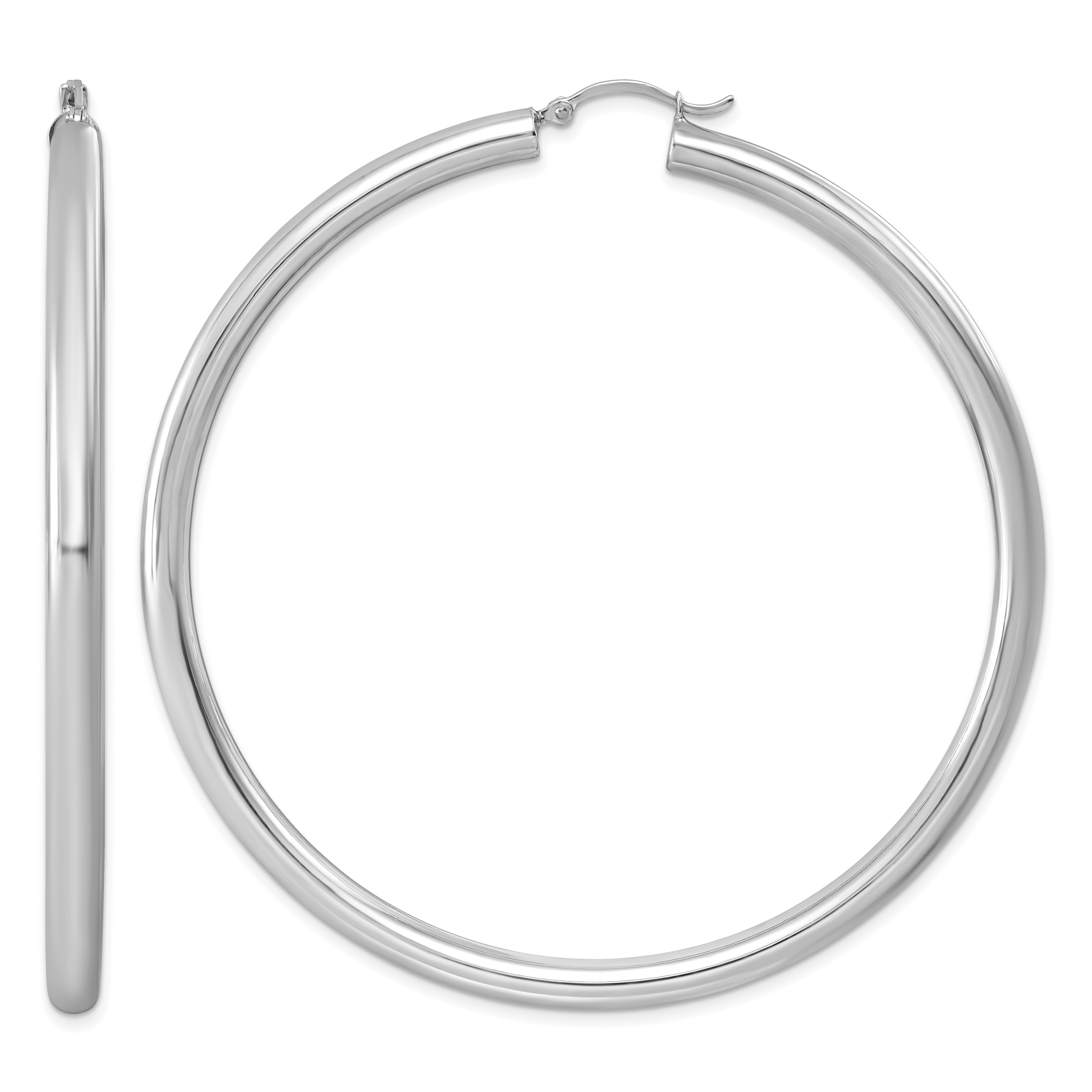 Sterling Silver Rhodium-plated 4mm Round Hoop Earrings (QE4406)