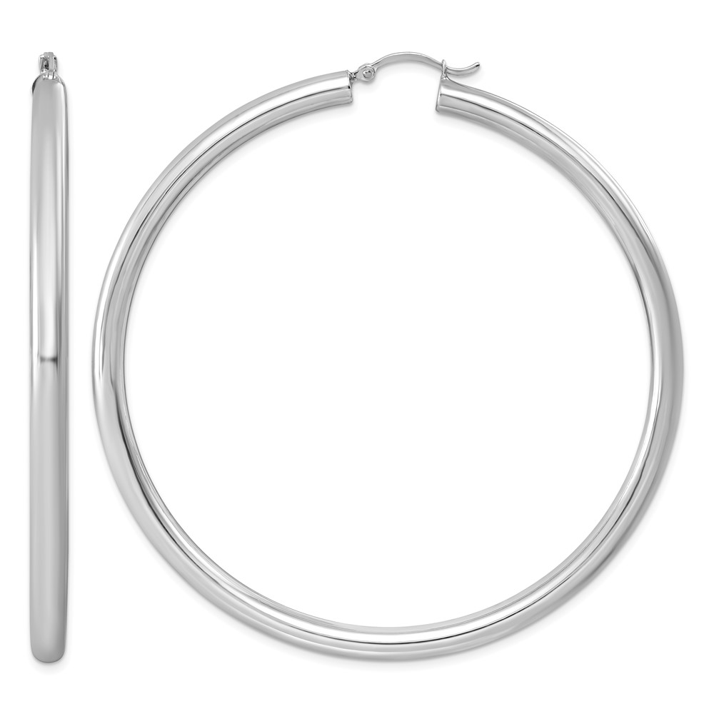 Sterling Silver Rhodium-plated 4mm Round Hoop Earrings (QE4406)