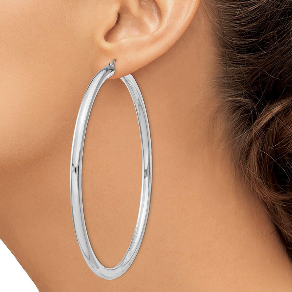Sterling Silver Rhodium-plated 4mm Round Hoop Earrings (QE4407)