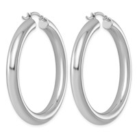 Sterling Silver Rhodium-plated 5mm Round Hoop Earrings view 4