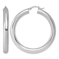Sterling Silver Rhodium-plated 5mm Round Hoop Earrings view 1