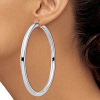 Sterling Silver Rhodium-plated 5mm Round Hoop Earrings view 4