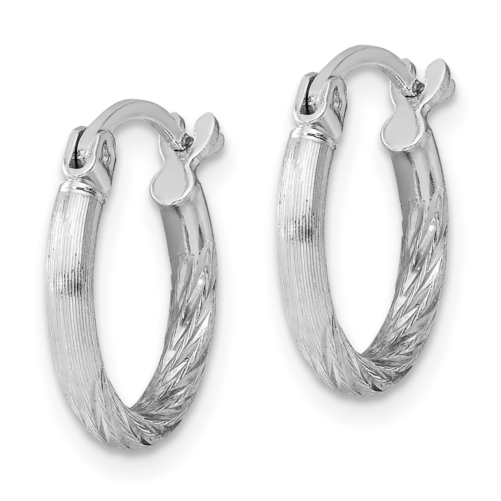 Sterling Silver Rhodium-plated 2mm Polished/Satin Diamond-cut Hoop Earrings (QE4414)