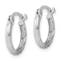 Sterling Silver Rhodium-plated 2mm Polished Satin Diamond-cut Hoop Earrings view 2