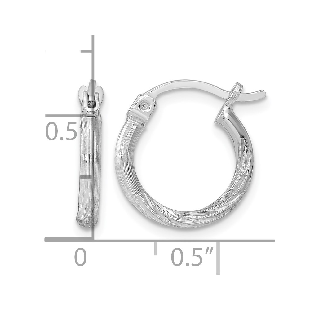 Sterling Silver Rhodium-plated 2mm Polished/Satin Diamond-cut Hoop Earrings (QE4414)