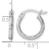 Sterling Silver Rhodium-plated 2mm Polished Satin Diamond-cut Hoop Earrings view 4