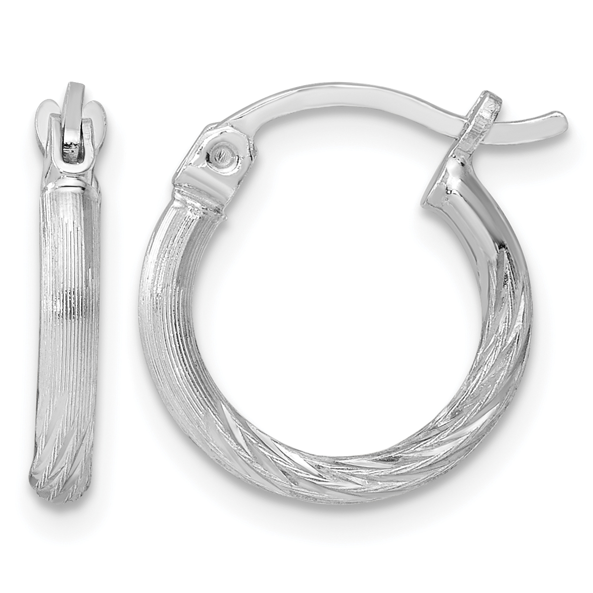 Sterling Silver Rhodium-plated 2mm Polished/Satin Diamond-cut Hoop Earrings (QE4414)