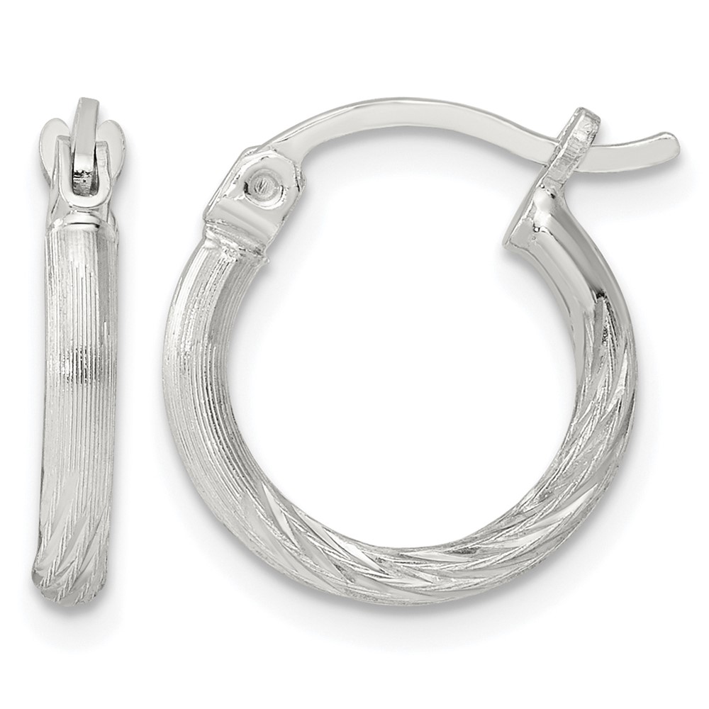 Sterling Silver 2mm Polished/Satin D/C Hoop Earrings (QE4414SP)