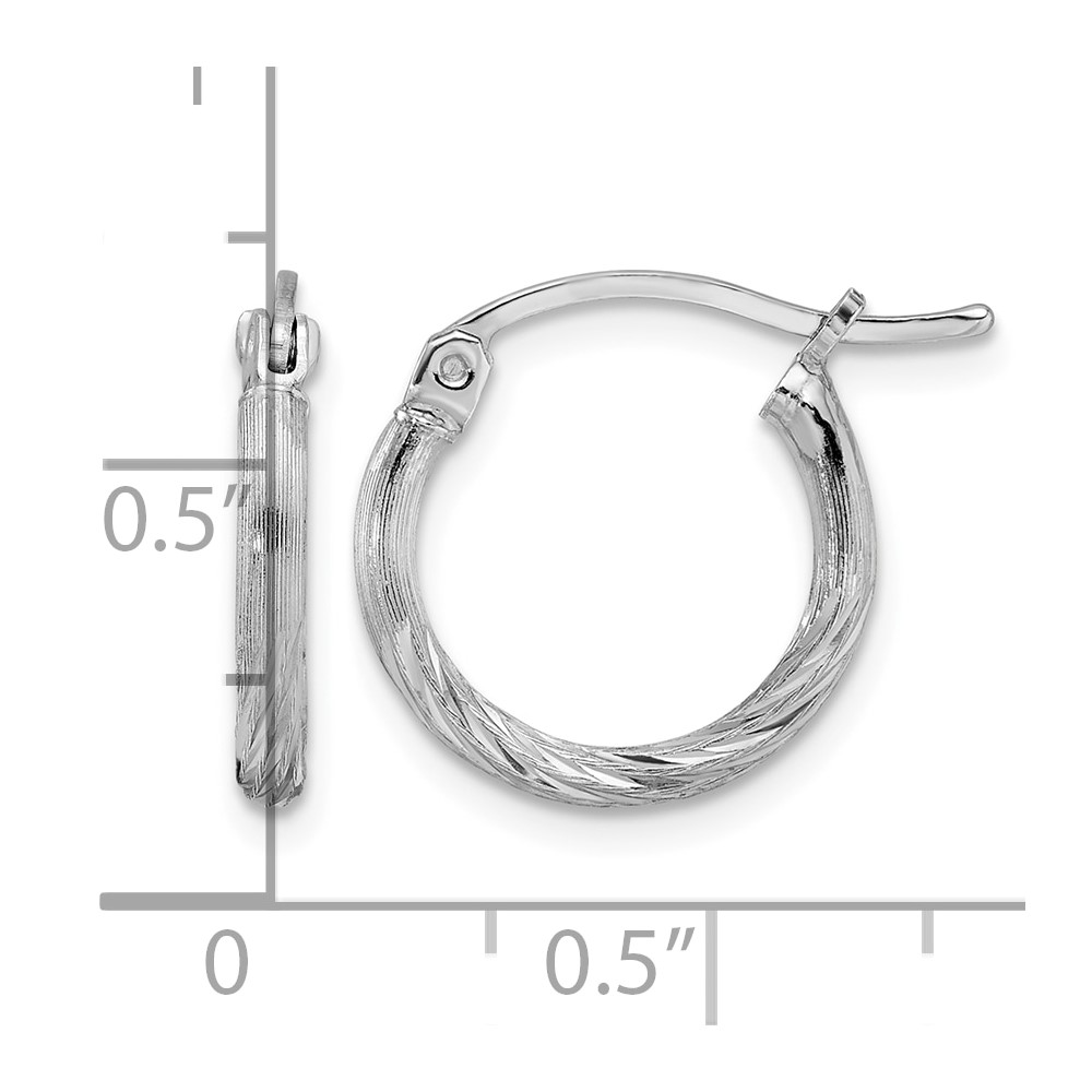 Sterling Silver Rhodium-plated 2mm Polished/Satin Diamond-cut Hoop Earrings (QE4415)