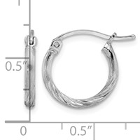 Sterling Silver Rhodium-plated 2mm Polished Satin Diamond-cut Hoop Earrings view 4