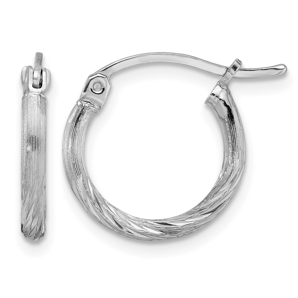 Sterling Silver Rhodium-plated 2mm Polished/Satin Diamond-cut Hoop Earrings (QE4415)