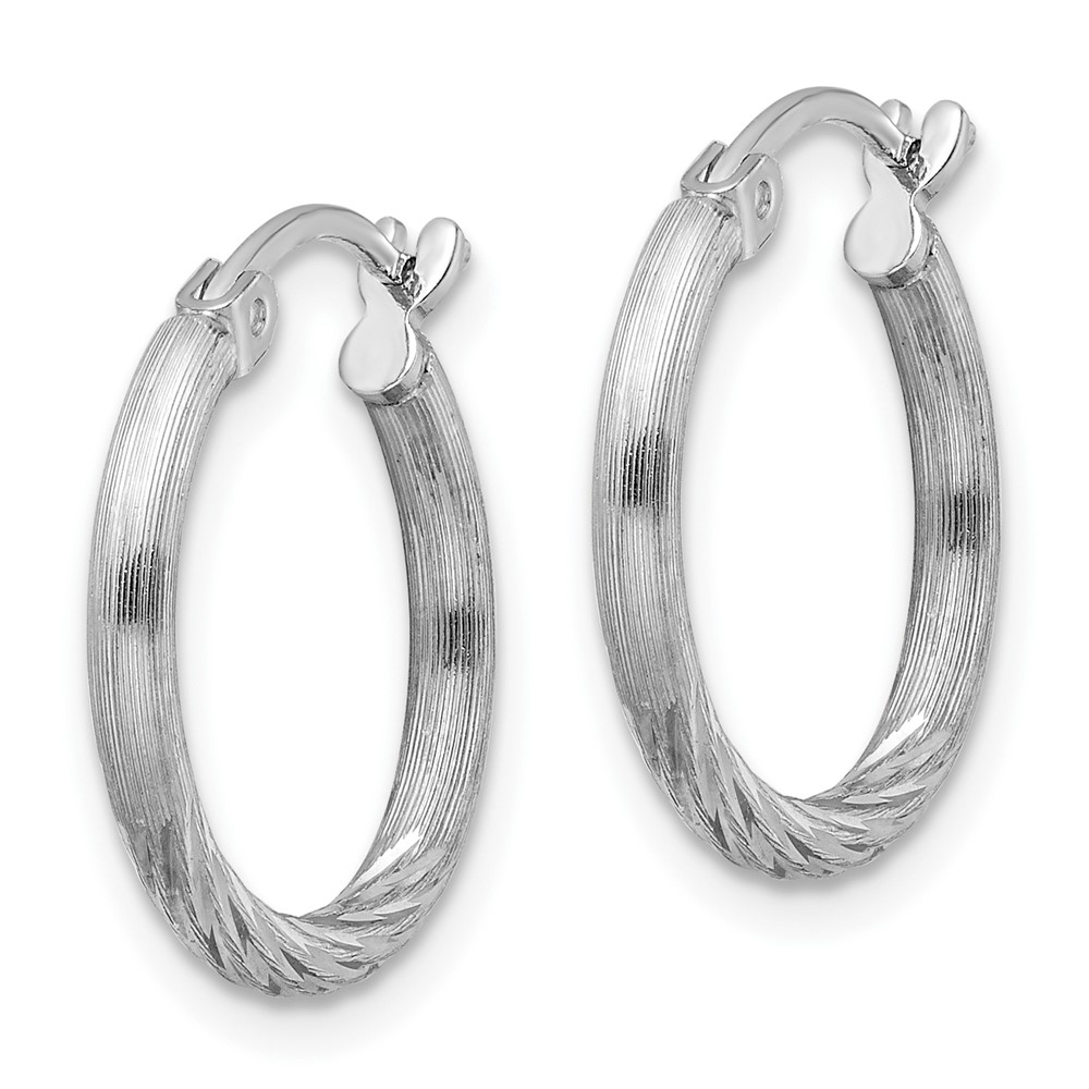 Sterling Silver Rhodium-plated 2mm Polished/Satin Diamond-cut Hoop Earrings (QE4416)