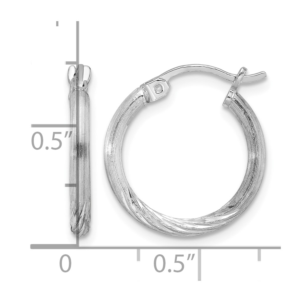 Sterling Silver Rhodium-plated 2mm Polished/Satin Diamond-cut Hoop Earrings (QE4416)