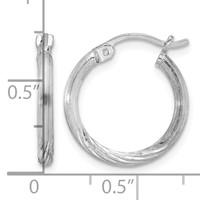 Sterling Silver Rhodium-plated 2mm Polished Satin Diamond-cut Hoop Earrings view 4