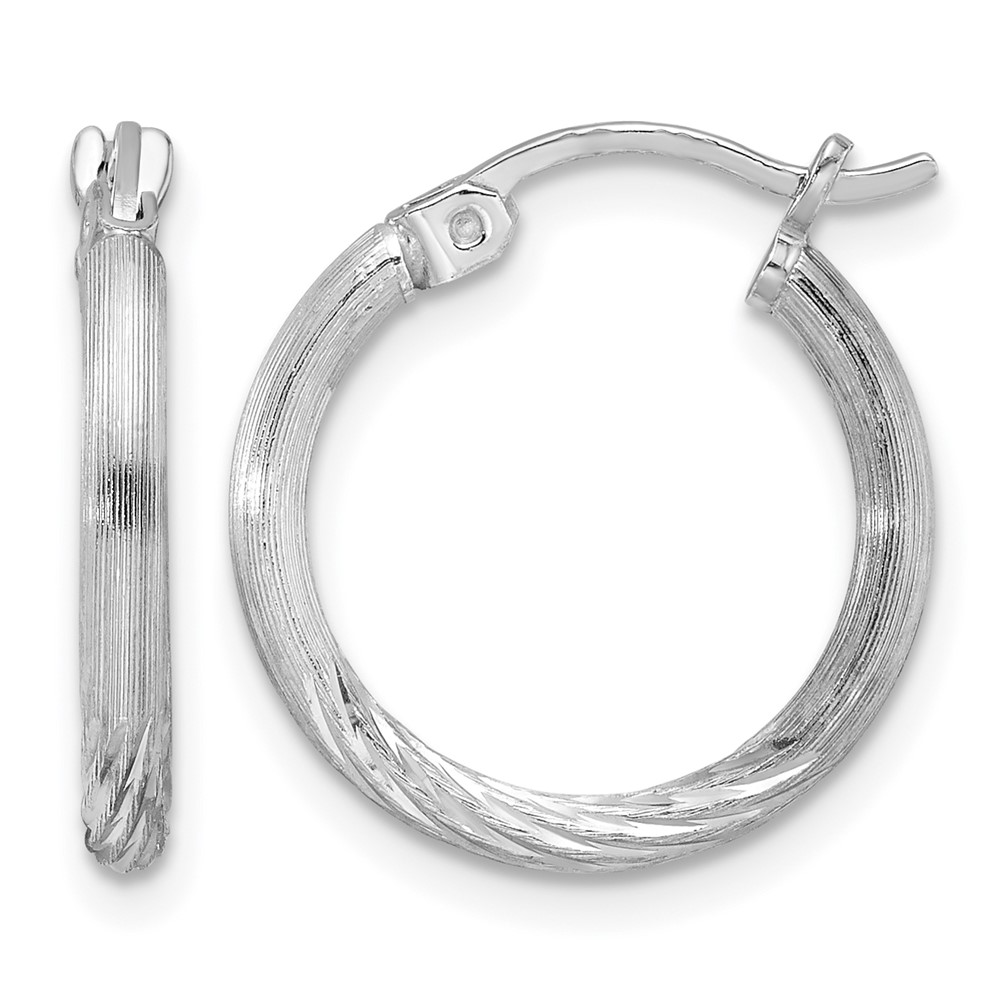 Sterling Silver Rhodium-plated 2mm Polished/Satin Diamond-cut Hoop Earrings (QE4416)