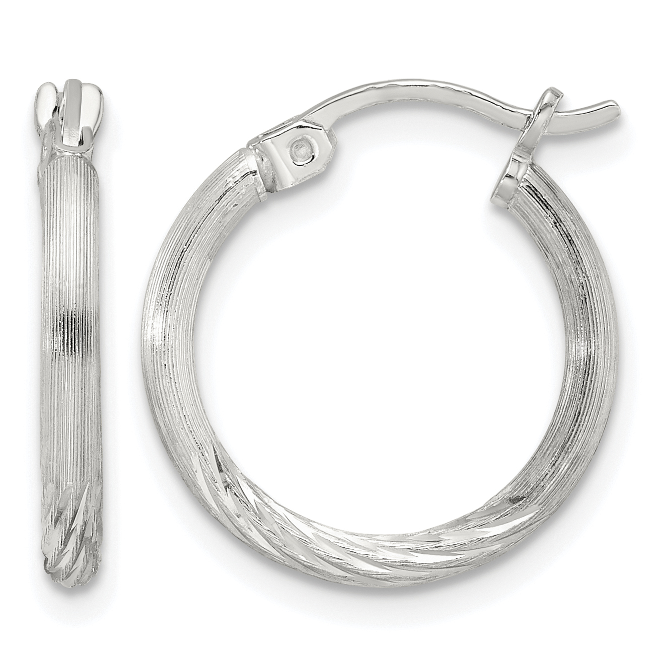 Sterling Silver 2mm Polished/Satin D/C Hoop Earrings (QE4416SP)