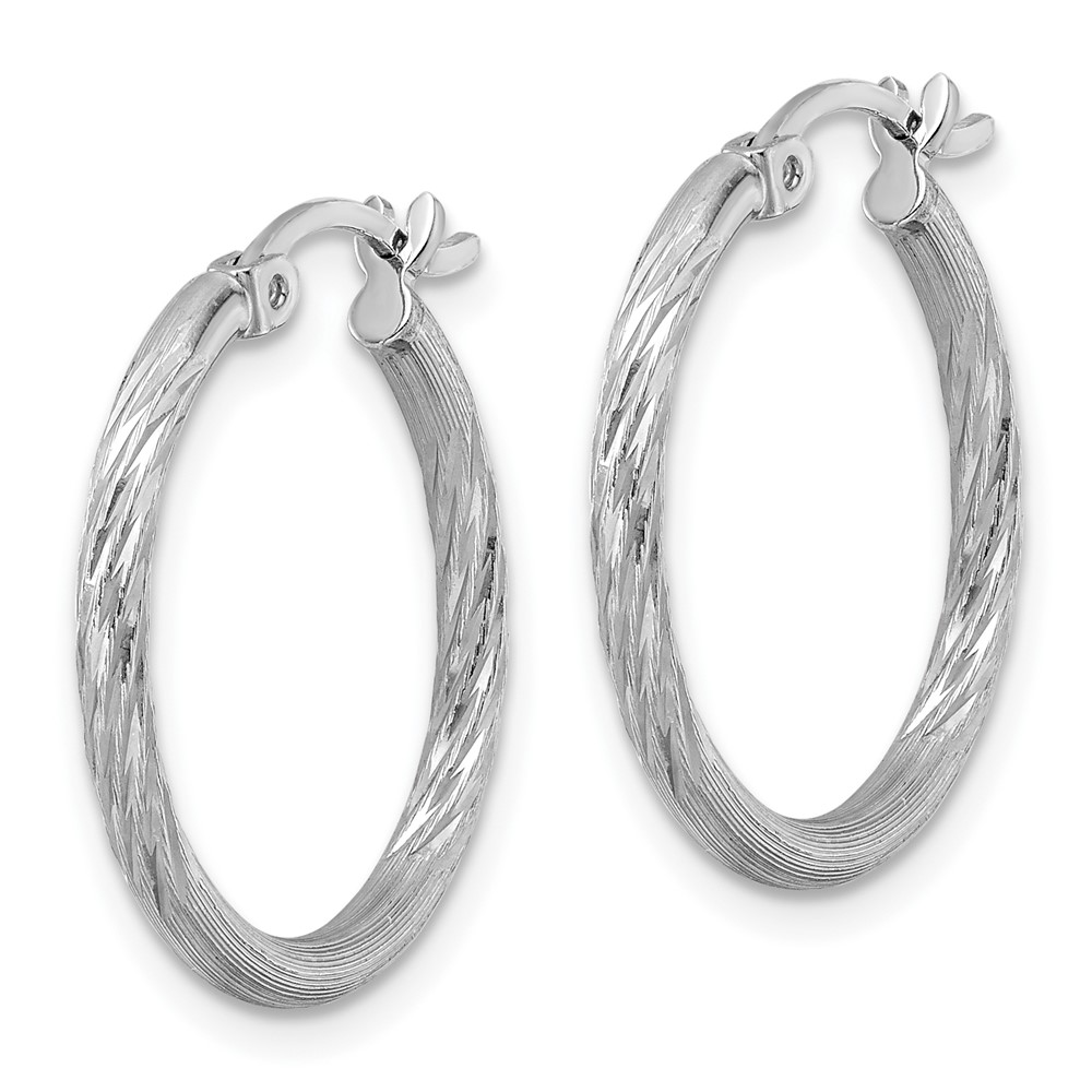 Sterling Silver Rhodium-plated 2mm Polished/Satin Diamond-cut Hoop Earrings (QE4417)