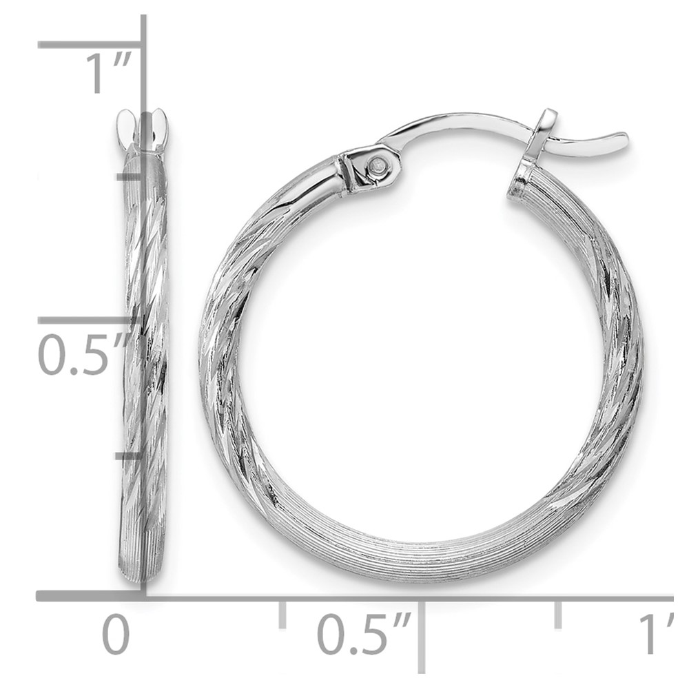 Sterling Silver Rhodium-plated 2mm Polished/Satin Diamond-cut Hoop Earrings (QE4417)