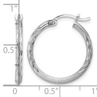 Sterling Silver Rhodium-plated 2mm Polished Satin Diamond-cut Hoop Earrings view 4