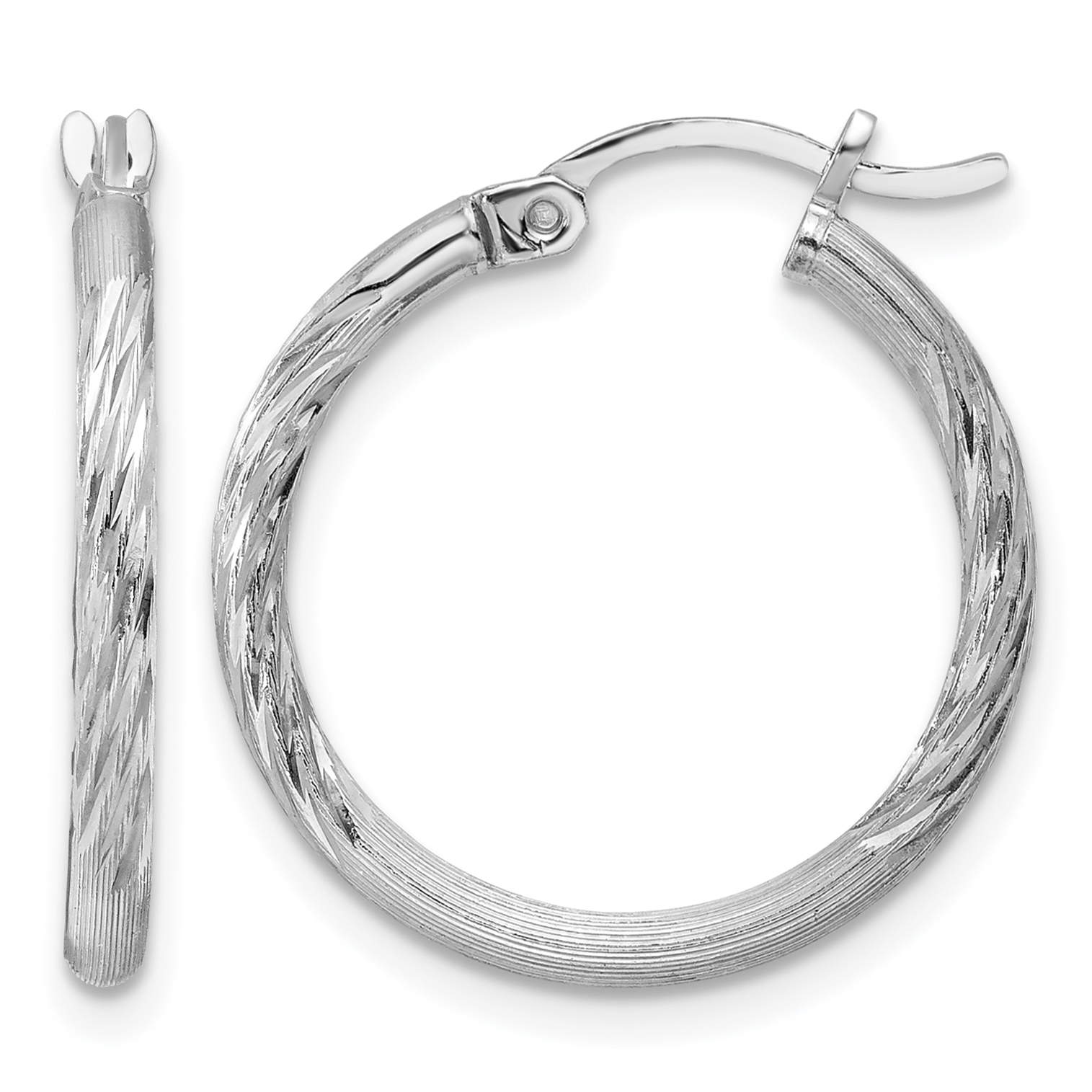 Sterling Silver Rhodium-plated 2mm Polished/Satin Diamond-cut Hoop Earrings (QE4417)