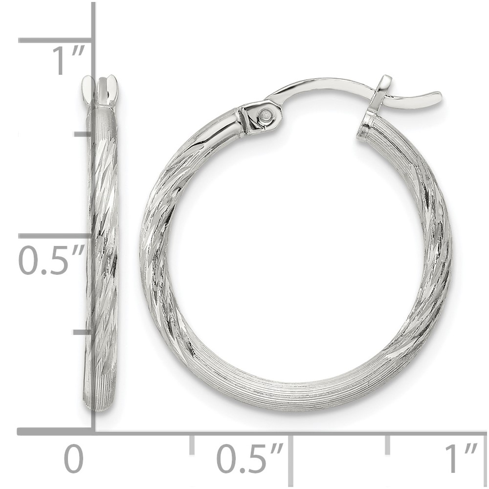 Sterling Silver 2mm Polished/Satin D/C Hoop Earrings (QE4417SP)