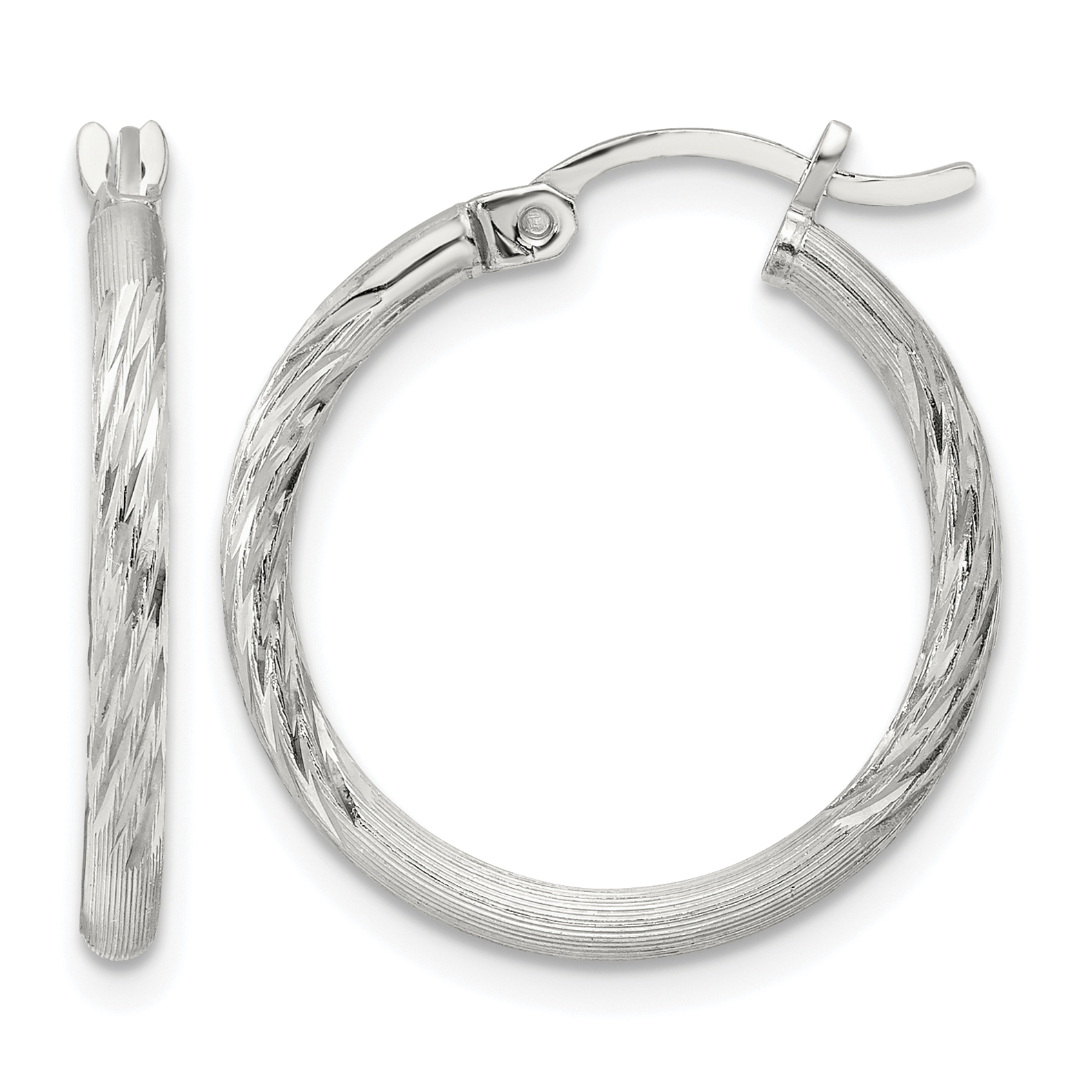 Sterling Silver 2mm Polished/Satin D/C Hoop Earrings (QE4417SP)