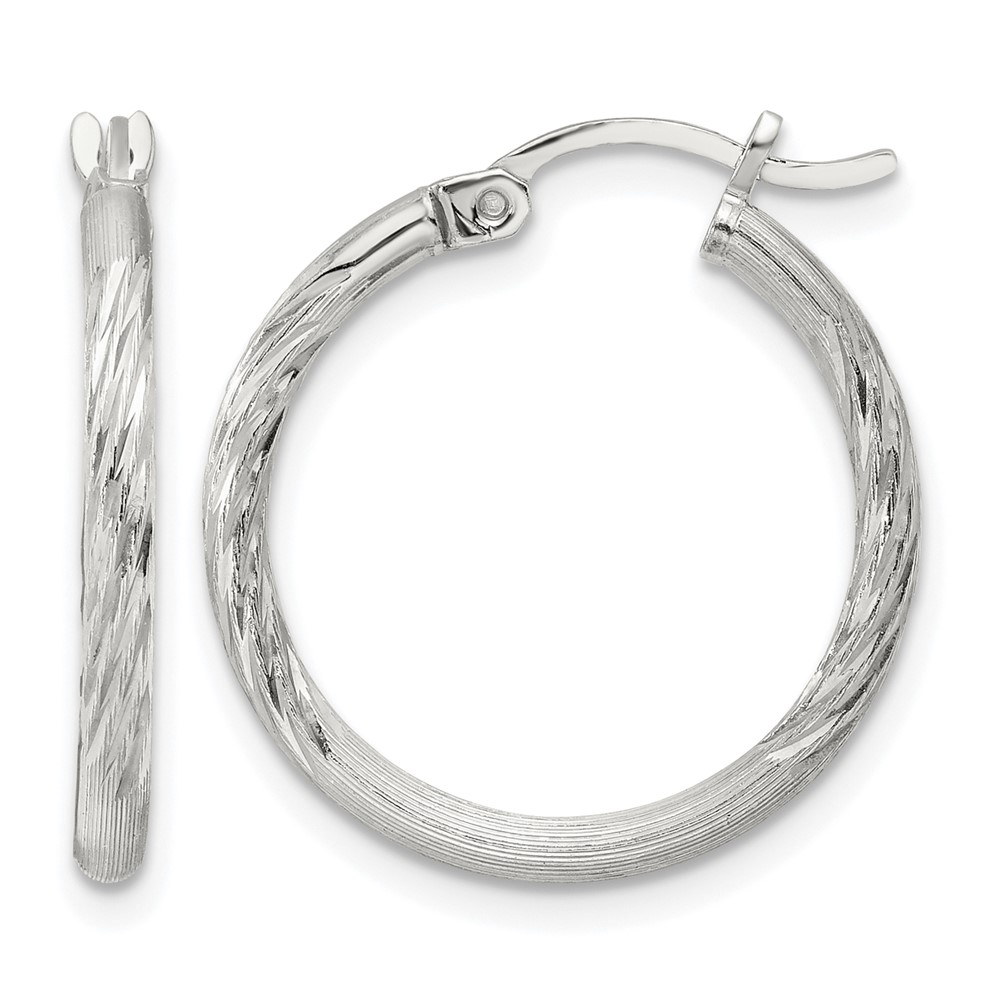 Sterling Silver 2mm Polished/Satin D/C Hoop Earrings (QE4417SP)