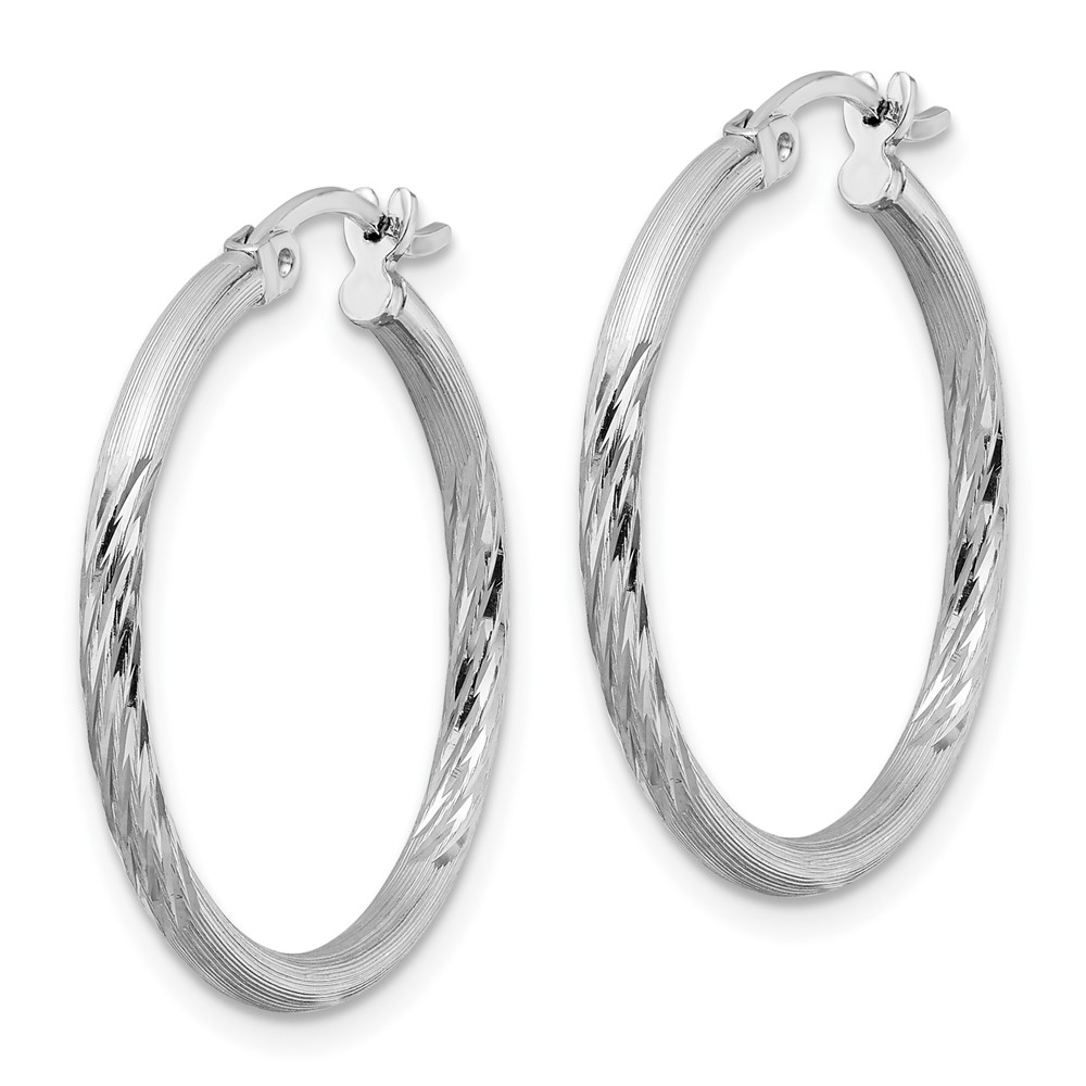 Sterling Silver Rhodium-plated 2mm Polished/Satin Diamond-cut Hoop Earrings (QE4418)