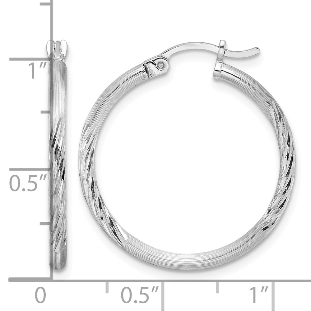 Sterling Silver Rhodium-plated 2mm Polished/Satin Diamond-cut Hoop Earrings (QE4418)