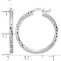 Sterling Silver Rhodium-plated 2mm Polished Satin Diamond-cut Hoop Earrings view 4