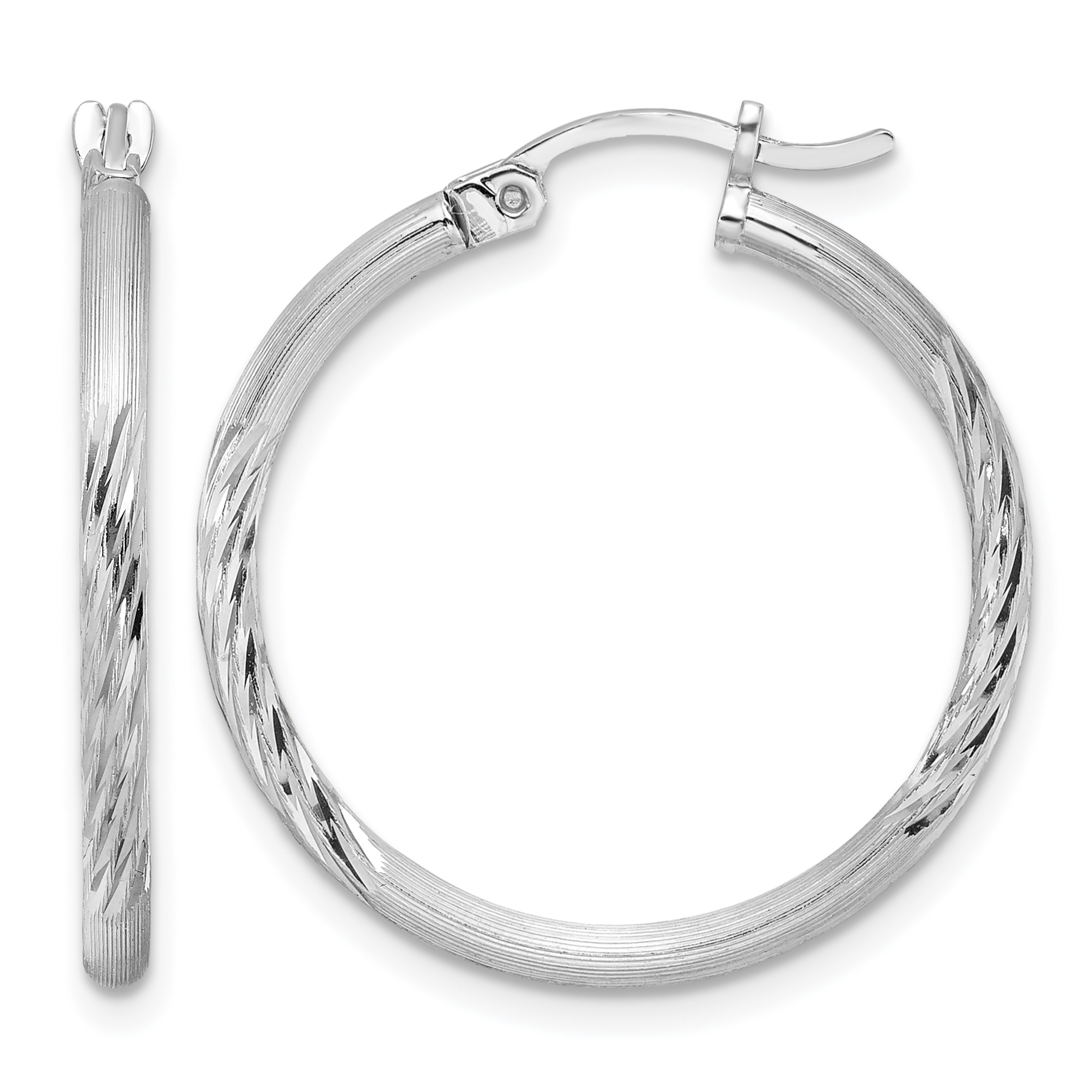 Sterling Silver Rhodium-plated 2mm Polished/Satin Diamond-cut Hoop Earrings (QE4418)