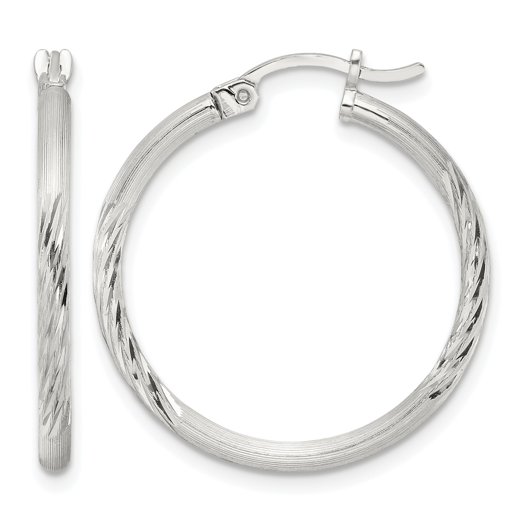 Sterling Silver 2mm Polished/Satin D/C Hoop Earrings (QE4418SP)