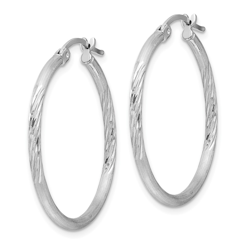 Sterling Silver Rhodium-plated 2mm Polished/Satin Diamond-cut Hoop Earrings (QE4419)