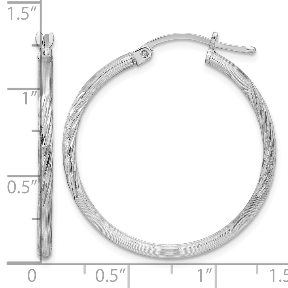 Sterling Silver Rhodium-plated 2mm Polished/Satin Diamond-cut Hoop Earrings (QE4419)