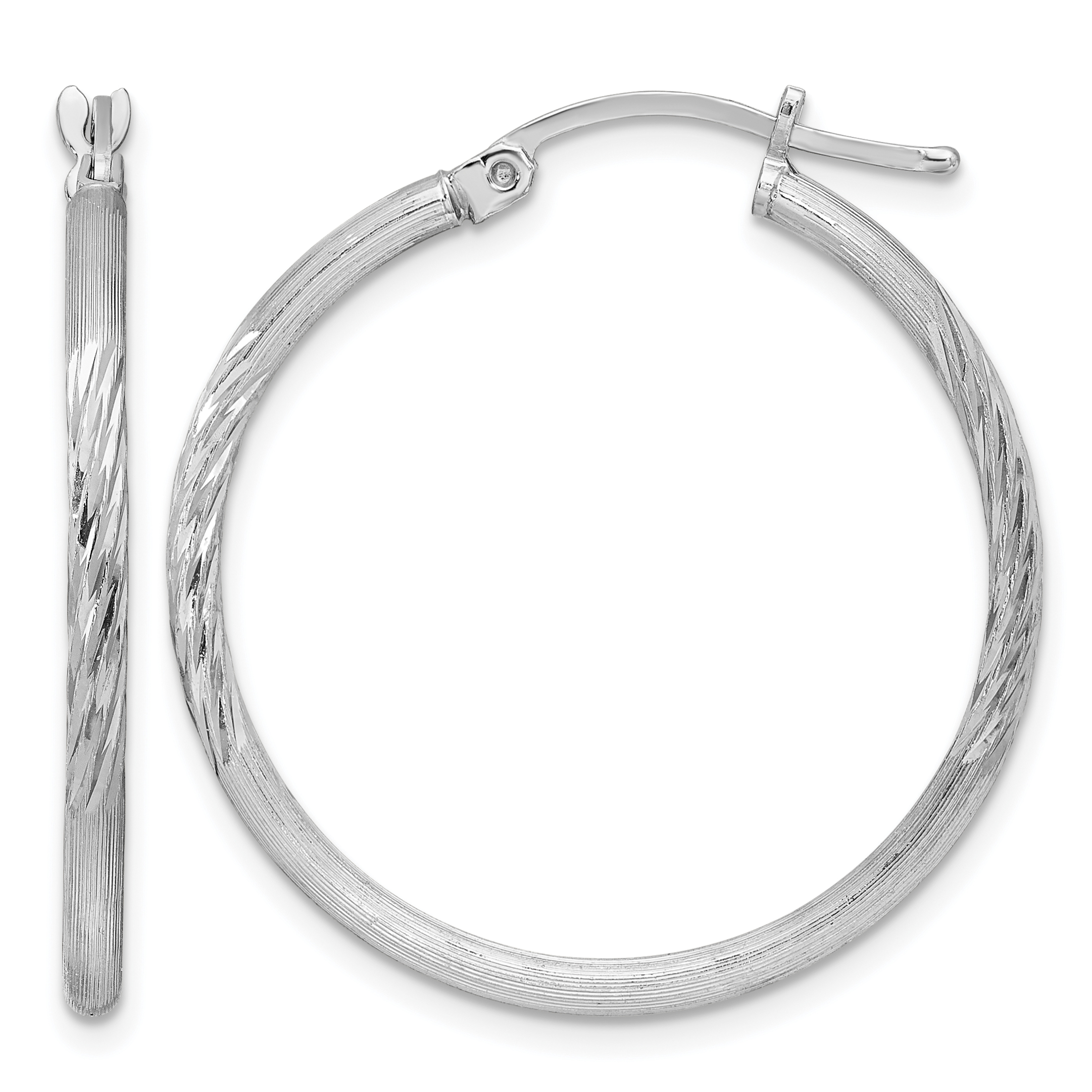 Sterling Silver Rhodium-plated 2mm Polished/Satin Diamond-cut Hoop Earrings (QE4419)