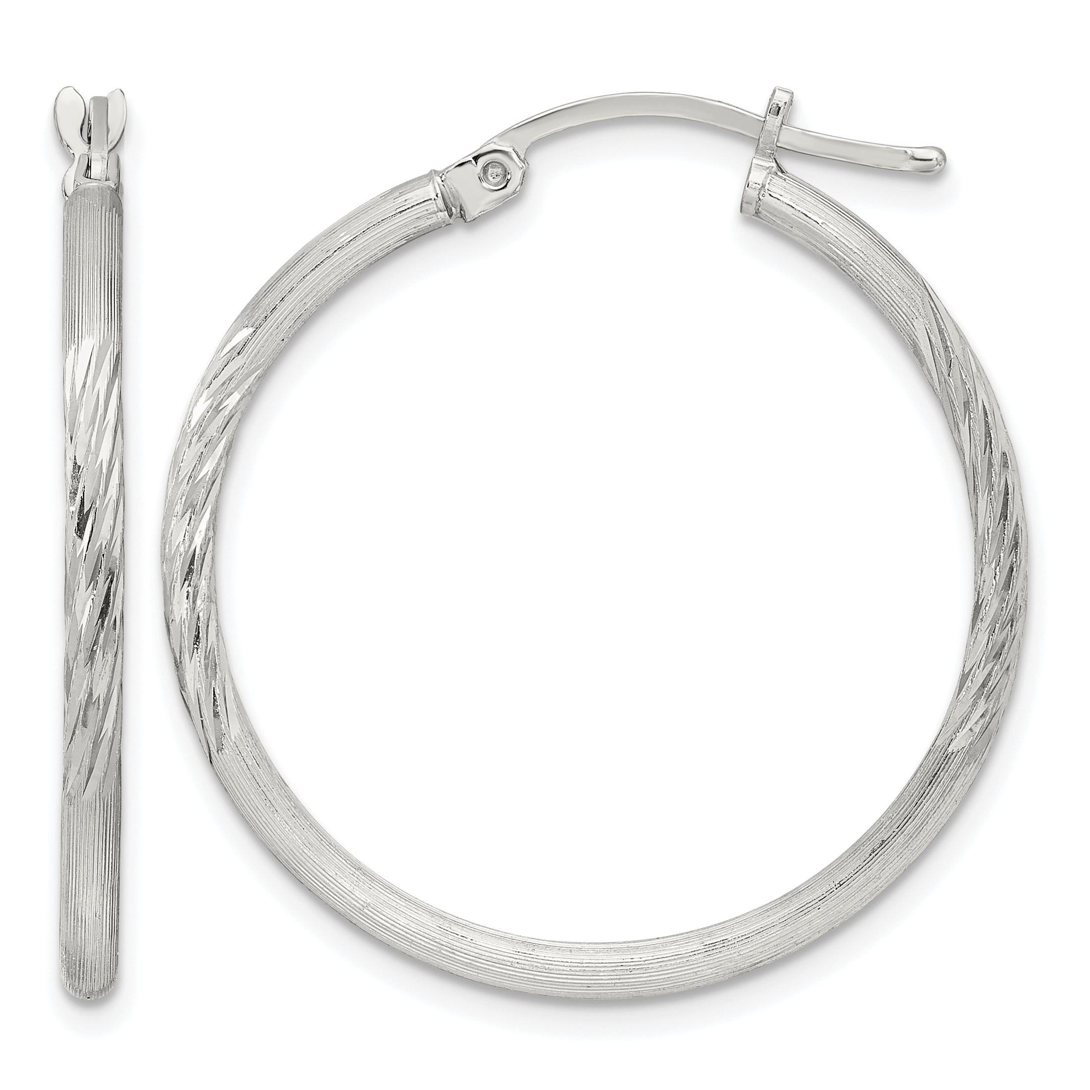 Sterling Silver 2mm Polished/Satin D/C Hoop Earrings (QE4419SP)