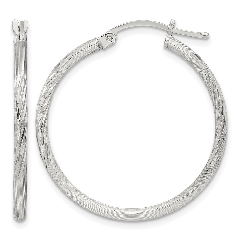 Sterling Silver 2mm Polished/Satin D/C Hoop Earrings (QE4419SP)