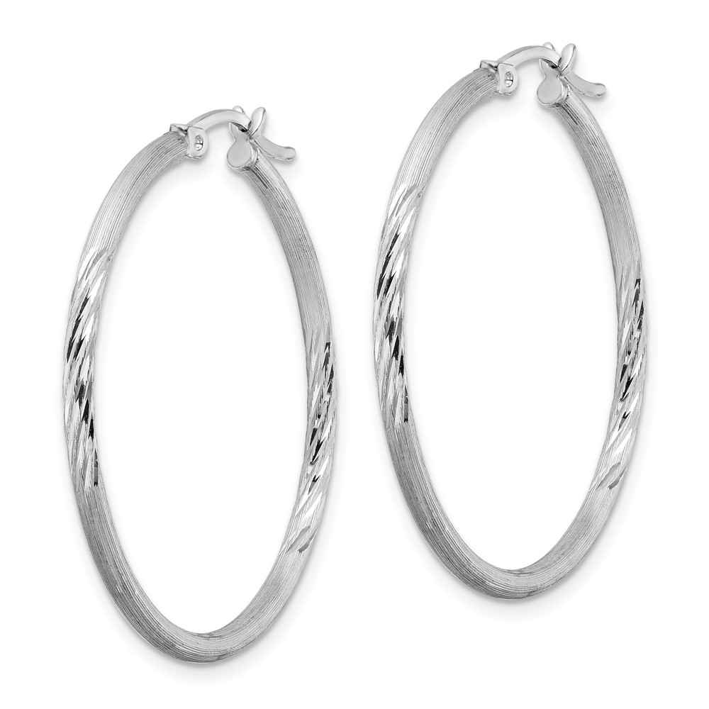Sterling Silver Rhodium-plated 2mm Polished/Satin Diamond-cut Hoop Earrings (QE4420)