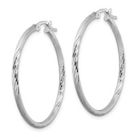 Sterling Silver Rhodium-plated 2mm Polished Satin Diamond-cut Hoop Earrings view 2