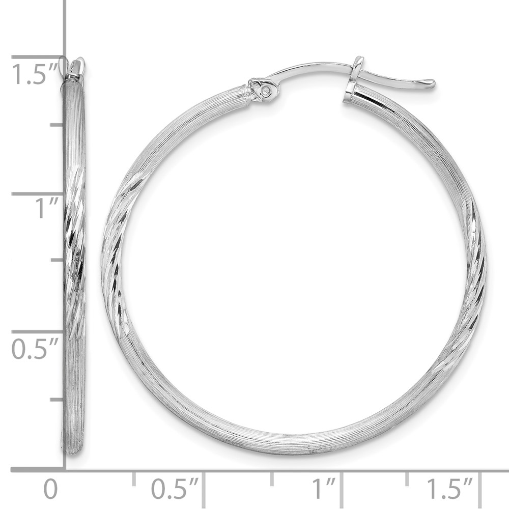 Sterling Silver Rhodium-plated 2mm Polished/Satin Diamond-cut Hoop Earrings (QE4420)
